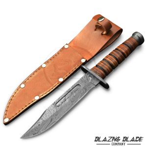 Damascus Steel Kabar Leather handle knife with Leather Sheath | 9020