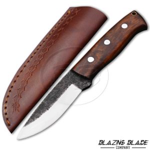 Highcarbon Steel Rosewood Bushcraft knife with Leather Sheath | 7020