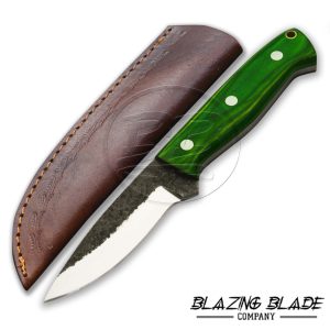 Compact Camper | Highcarbon Steel Green Hardwood Handle Bushcraft knife with leather sheath | 9110