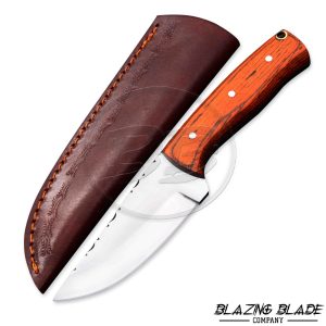 High Carbon Steel Orange Hardwood Bushcraft Knife with Sheath | 6871