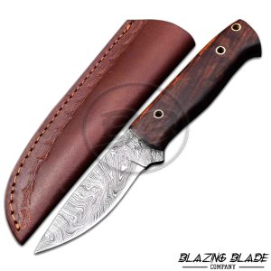 Handmade Damascus Steel Rosewood Bushcraft Knife with Sheath | 6788