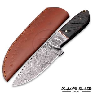 Handmade Damascus Steel Ram Horn Skinner Knife with Sheath | 6845