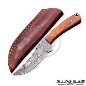 Handmade Damascus Steel Rosewood Skinner Knife with Sheath | 8645