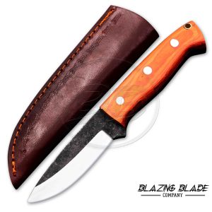 High Carbon Steel Orange Hardwood Bushcraft Knife with Sheath | 9138