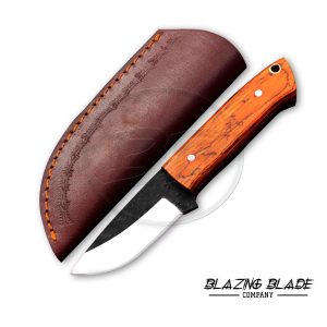 Handmade High Carbon Steel Orange Hardwood Skinner Knife with Sheath | 9145