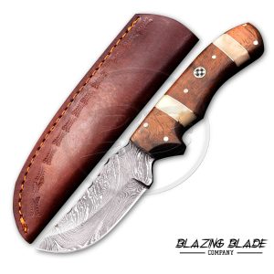 Handmade Damascus Steel Rosewood and Bone Skinner Knife with Sheath | 9147