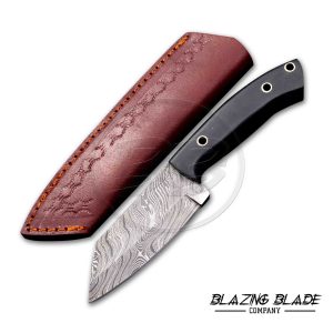 Handmade Damascus Steel Black Micarta Sheepfoot Knife with Sheath | 6839