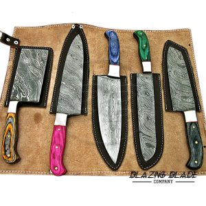 Set of 5 Damascus Steel Hardwood Handle Chef Knives Set with Sheath | Cover | Kitchen Knives Set | 103