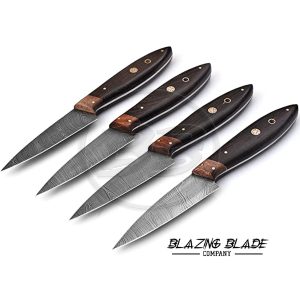 Set of 4 Damascus Steel Chef Knives Set with Sheath / Cover | Kitchen Knives Set | 128
