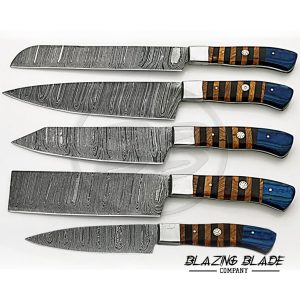 Set of 5 Damascus Steel Olivewood & Rosewood Handle Chef Knives Set with Sheath / Cover | Kitchen Knives Set | 137