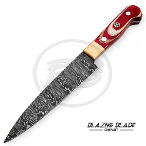 Damascus Steel Red and White Hardwood Handle Chef Knife | Kitchen Knife | 148