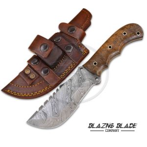 Damascus Steel Rosewood Tracker knife with Sheath | 3983