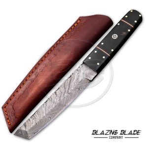 Damascus Steel Horn Japanese Style Tanto Knife with Sheath | 7275