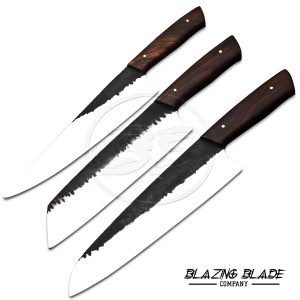 Set of 3 Stainless Steel Rosewood Handle Chef's Knives | Kitchen Knives | 9162
