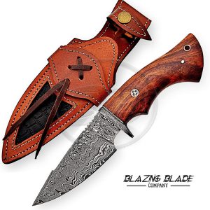 Damascus Steel Rosewood Handle Bobcat Bowie Knife with Sheath | 2001