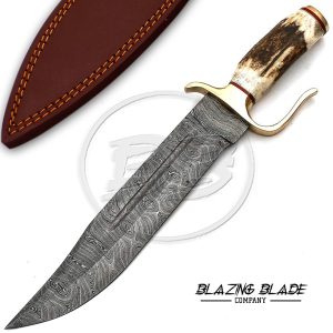 Damascus Steel Stag Horn Handle Bowie Knife with Sheath | 2004