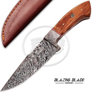 Damascus Steel Rosewood Handle Skinner Knife with Sheath | 4002