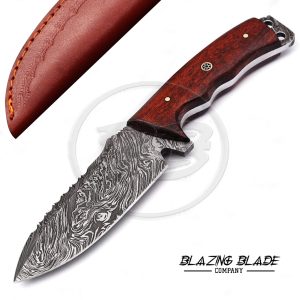 Damascus Steel Rosewood Handle Skinner Knife with Sheath | 4003