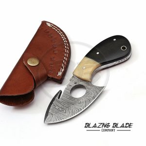 Damascus Steel Micarta Handle Guthook Knife with Sheath | 3004