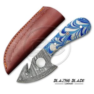 Damascus Steel Resin Handle Gut hook Knife with Sheath | 3005