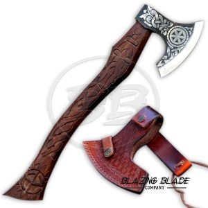 High Carbon Steel Rosewood Handle viking Valhalla Axe with Sheath | 5014