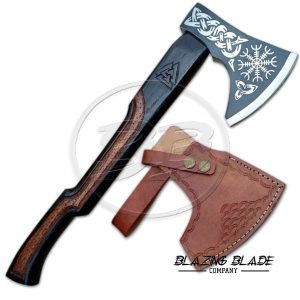 Carbon Steel Rose Wood Handle Walhalla Asgard Axe with Sheath | 5016