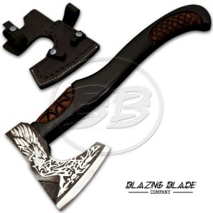 Carbon Steel Wood Handle Bearded Tomahawk Axe with Sheath | 5017