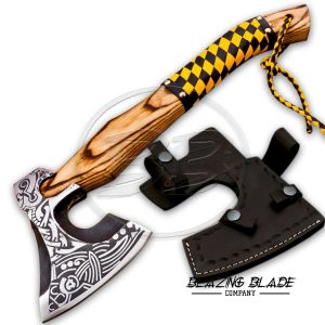 High Carbon Steel Ash Wood Handle with Leather Grip Bearded Tomahawk Axe with Sheath | 5018