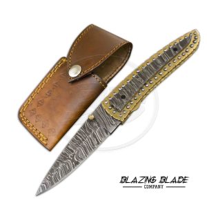 Damascus Steel Liner Lock Folding Knife with Sheath | 507