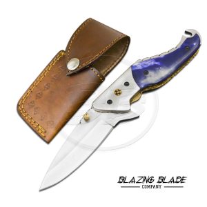 Stainless Steel Bone Handle Liner Lock Folding Knife with Sheath | 515