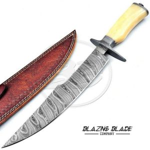 Damascus Steel Bone Handle Bowie Knife with Sheath | 3068