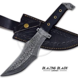 Damascus Steel Black Micarta Handle Bowie Knife with Sheath | 3071