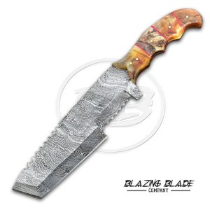 Damascus Steel Ram Horn Handle Tanto Tracker Knife with Sheath | 3074