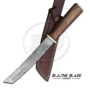 Damascus Steel Rosewood Handle Japanese Style Tanto Knife with Sheath | 3078