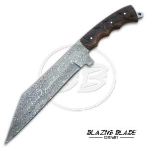 Damascus Steel Ram Horn Handle Seax Knife with Sheath | 3079