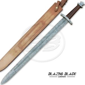 Handmade Damascus Steel Rosewood Handle Long Sword with Sheath | 3090