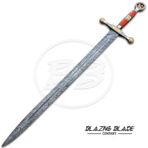 Handmade Damascus Steel Hardwood Handle Templar Knight Holy Sword with Leather Sheath | 3093
