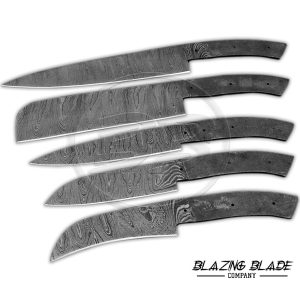 Set of 5 Damascus Steel Twist Pattern FULLTANG Kitchen Knives Blank Blade for knives making | 3105