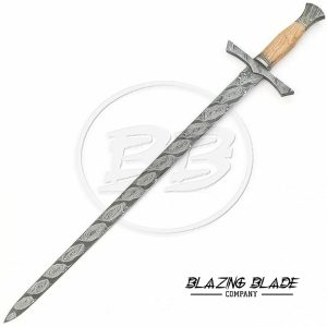 Handmade Damascus Steel Olivewood Handle Viking Sword with Leather Sheath | 3126